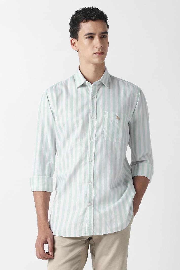 Men's Green Casual Striped Slim Fit Shirt