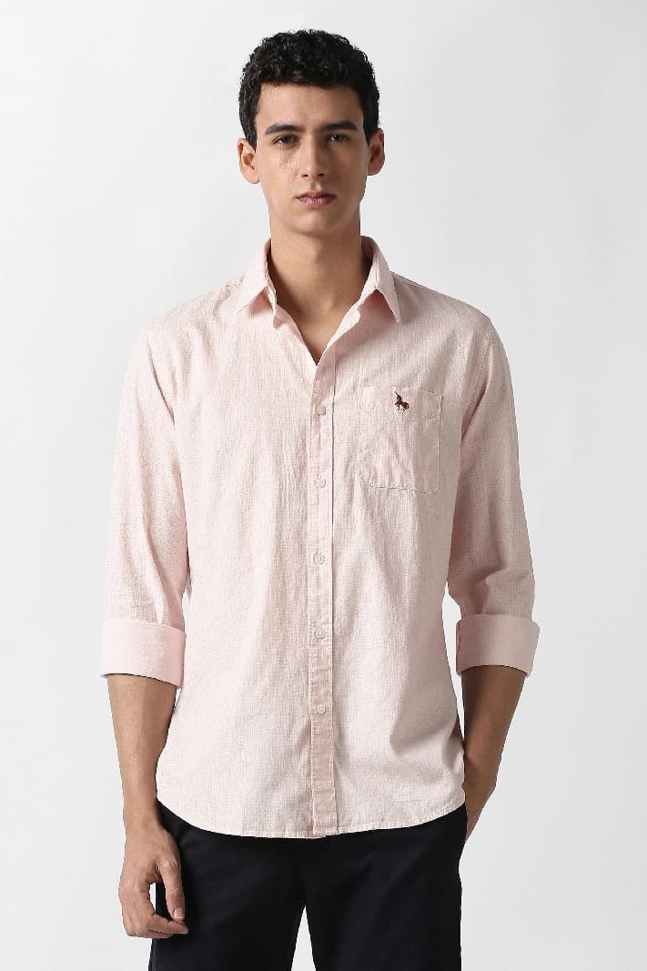 Men's Pink Casual Printed Slim Fit Shirt