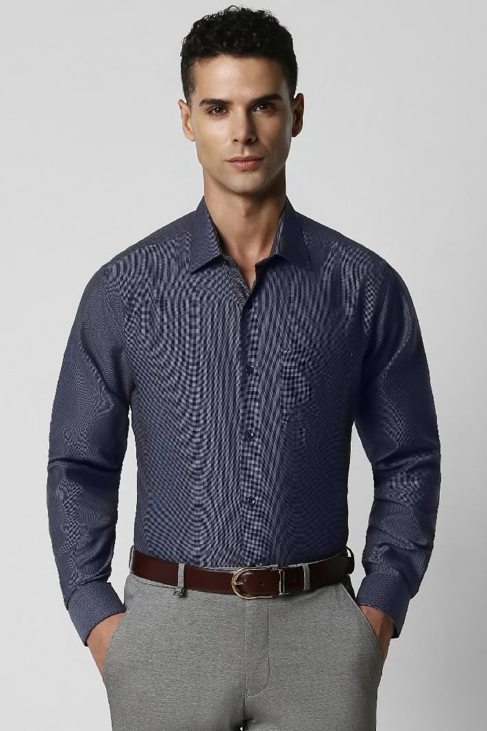 Men's Blue Formal Textured Regular Fit Shirt