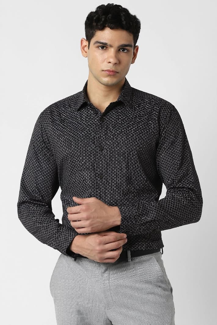 Men's Black Formal Printed Slim Fit Shirt