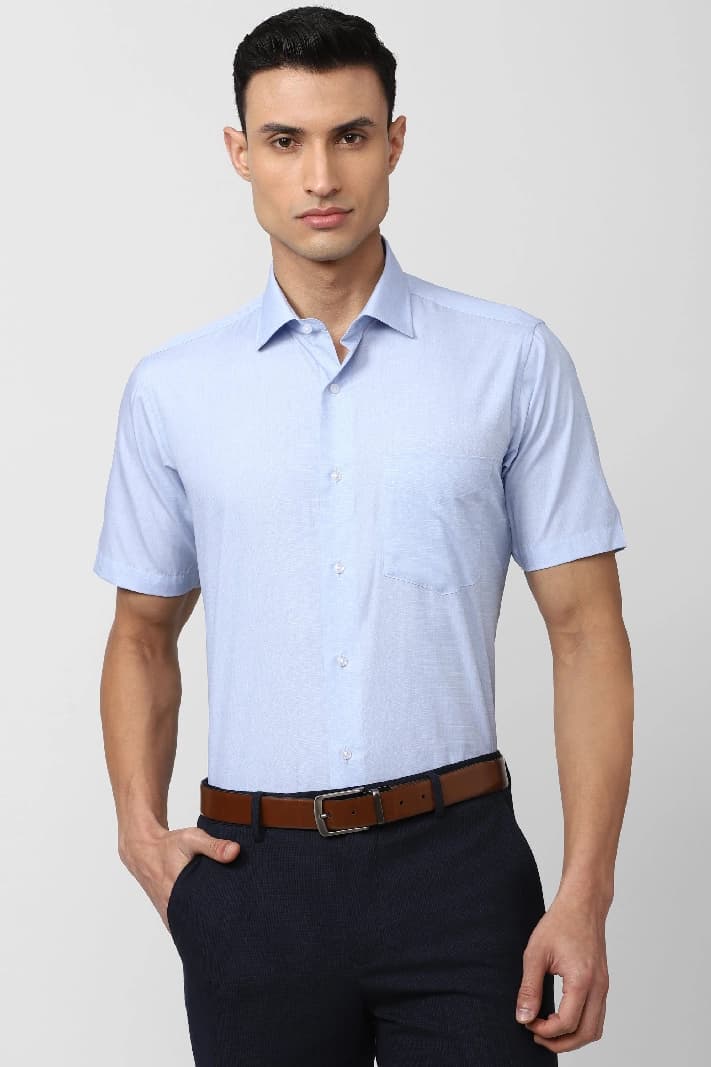 Men's Blue Formal Solid Regular Fit Shirt
