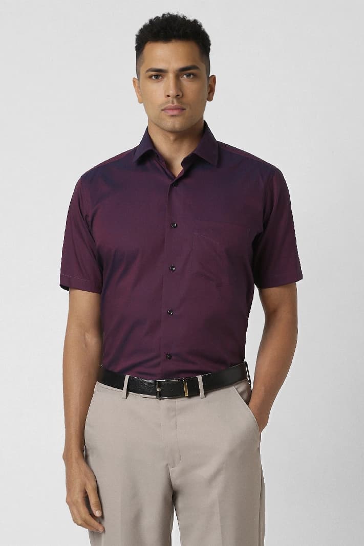 Men's Purple Formal Textured Regular Fit Shirt