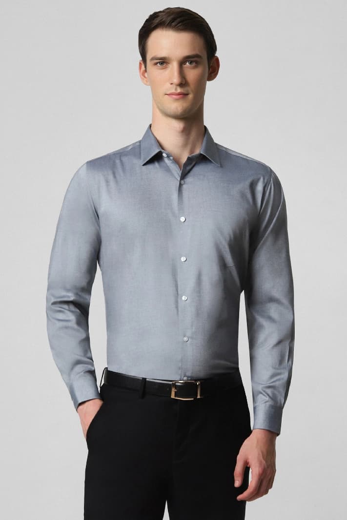 Men's Grey Formal Textured Regular Fit Shirt