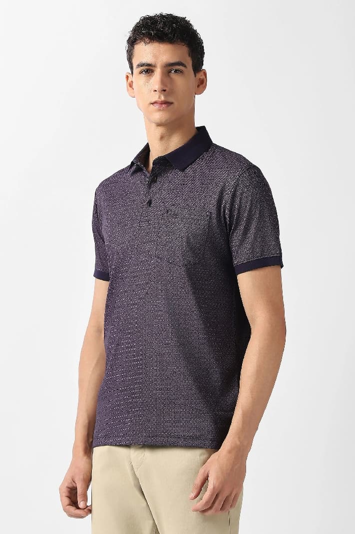 Men's Purple Casual Printed Regular Fit Tshirt