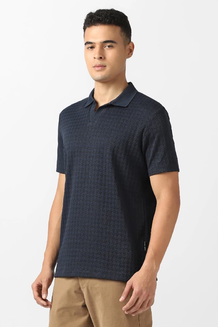 Men's Blue Casual Solid Regular Fit Tshirt