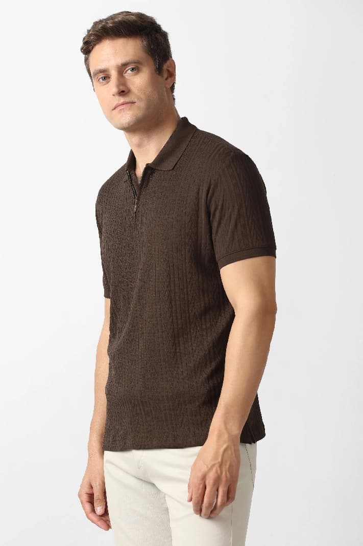Men's Brown Casual Solid Regular Fit Tshirt
