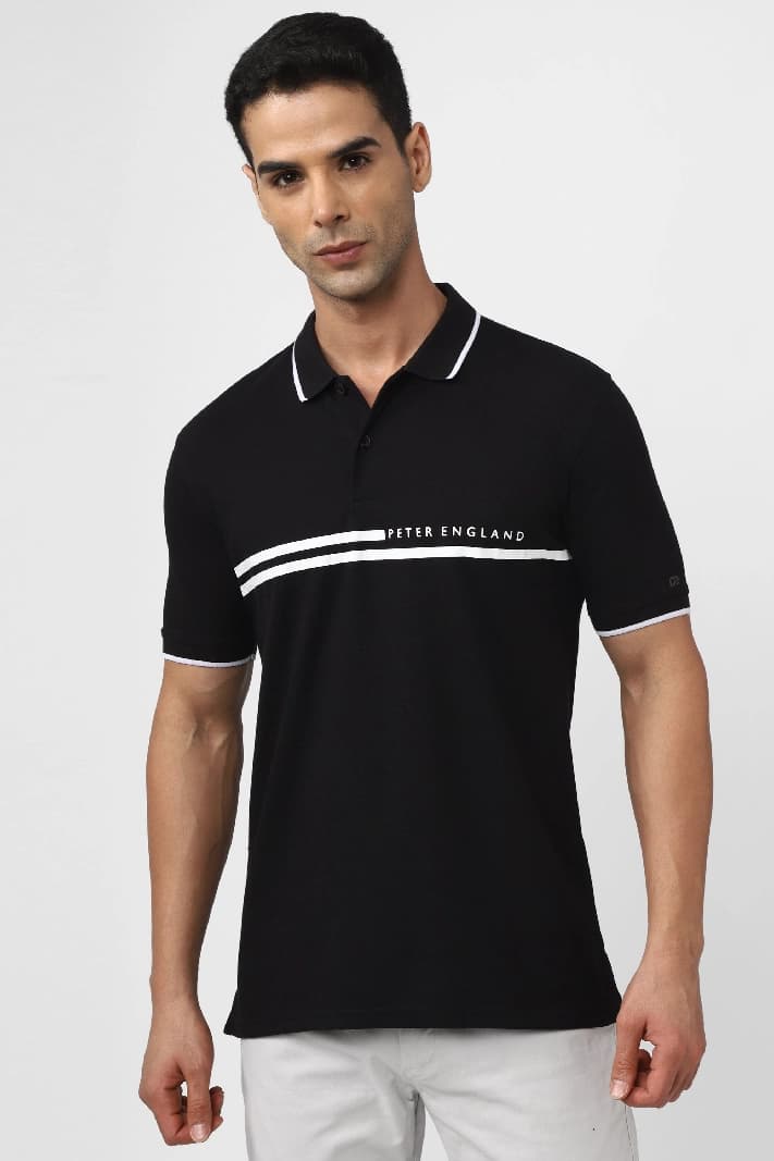 Men's Black Casual Solid Regular Fit Polo Tshirt