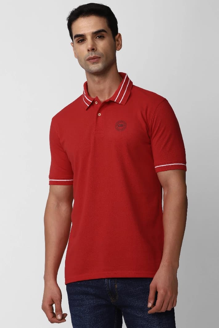 Men's Red Casual Solid Regular Fit Polo Tshirt