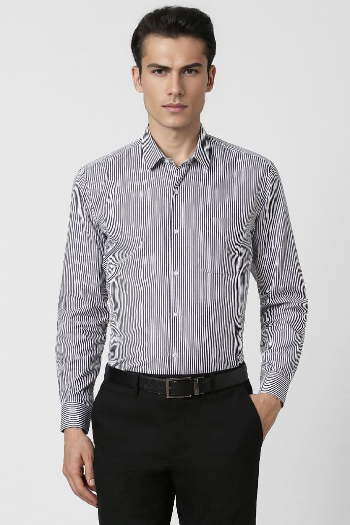 Men's Grey Casual Striped Regular Fit Shirt