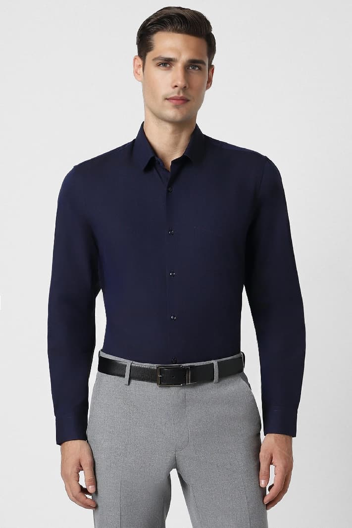 Men's Navy Formal Checked Regular Fit Shirt