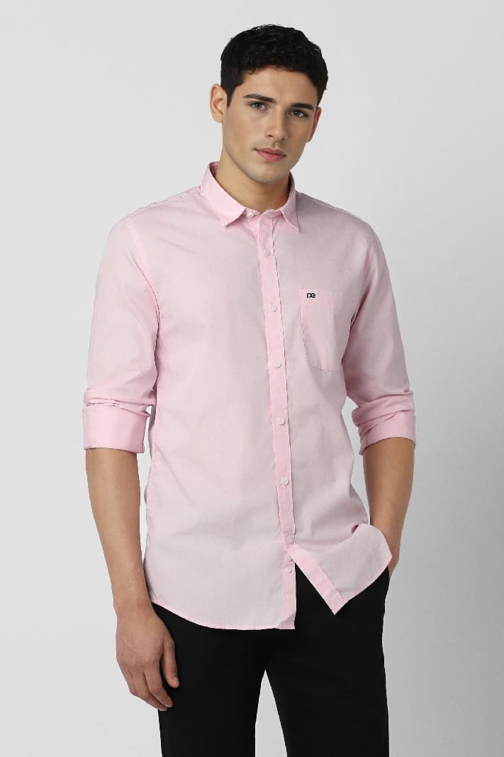 Men's Pink Casual Solid Slim Fit Shirt