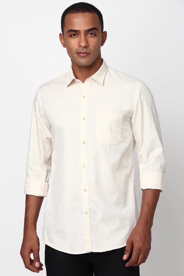 Men's White Casual Printed Slim Fit Shirt