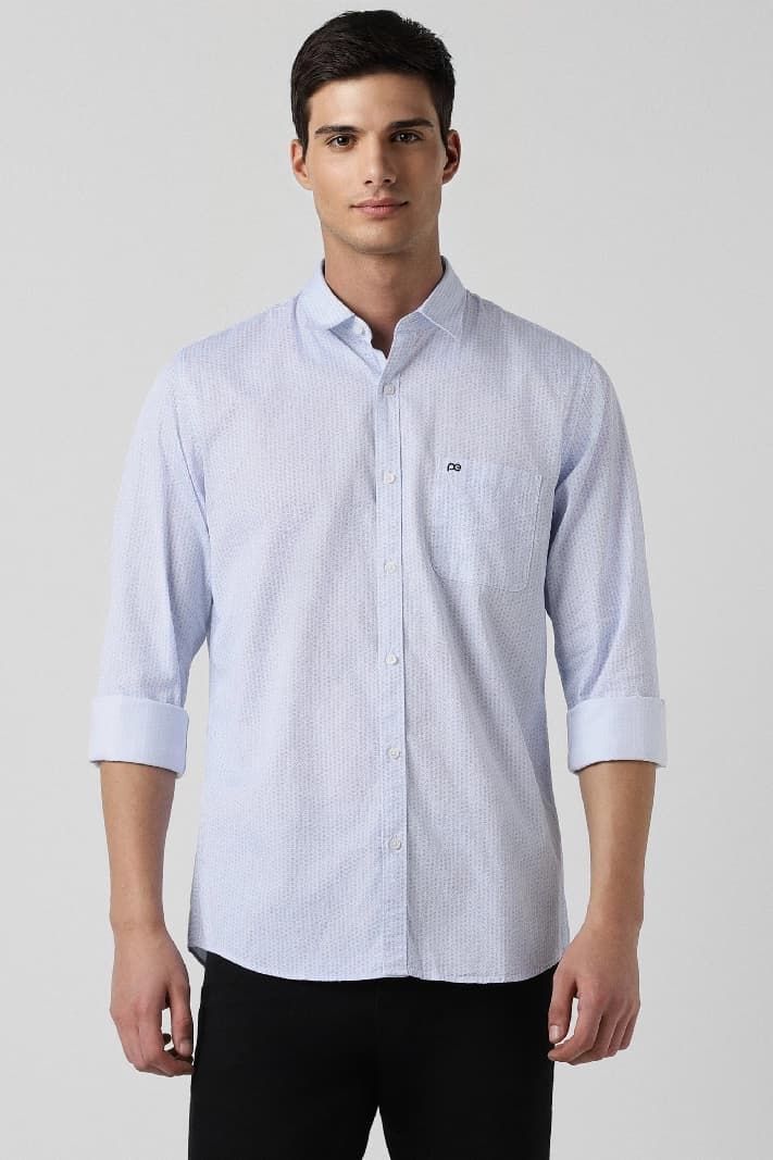 Men's Blue Casual Printed Slim Fit Shirt