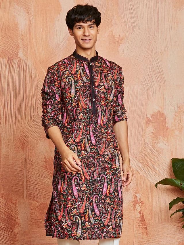 Men's Brown Festive Printed Kurta