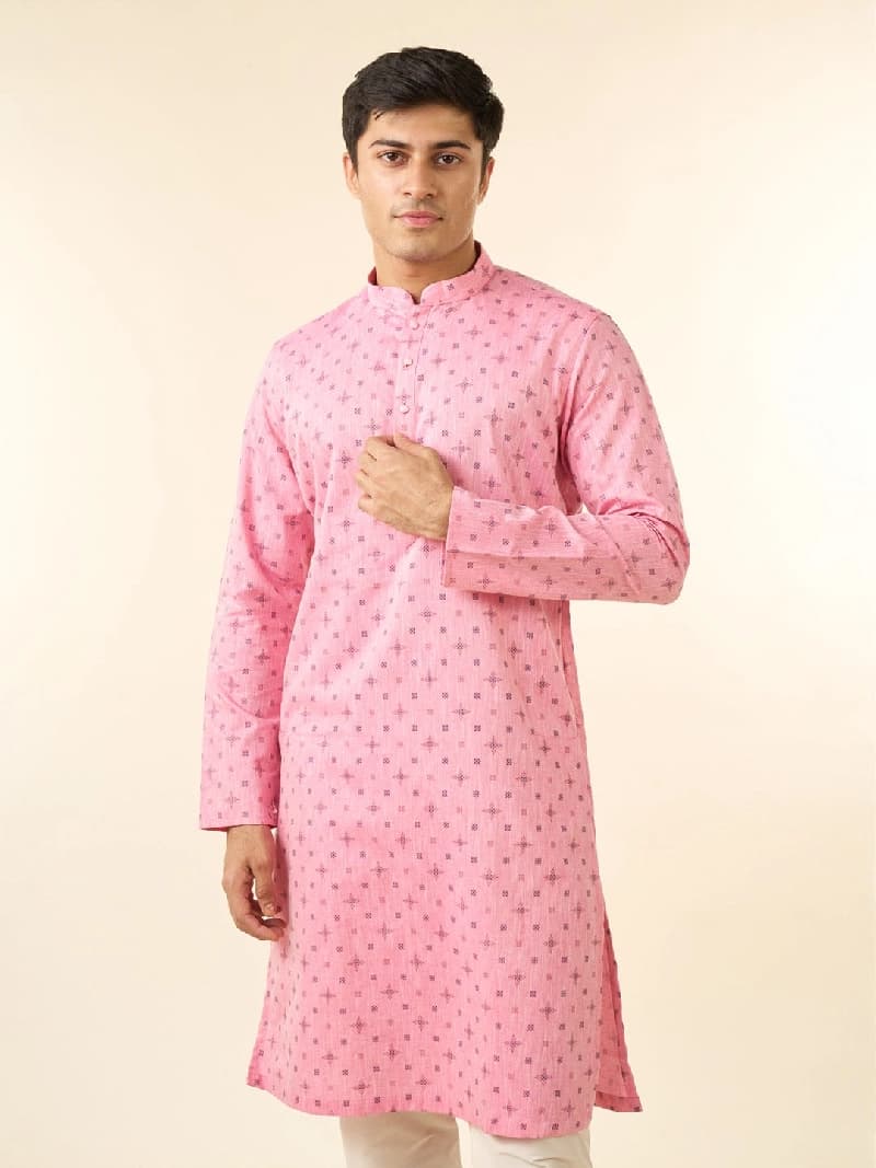 Men's Pink Festive Printed Kurta