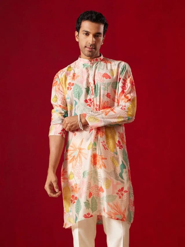 Men's Multicolor Festive Printed Cotton Kurta