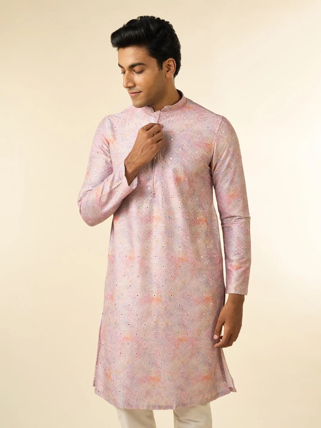 Men's Pink Festive Silk Kurta