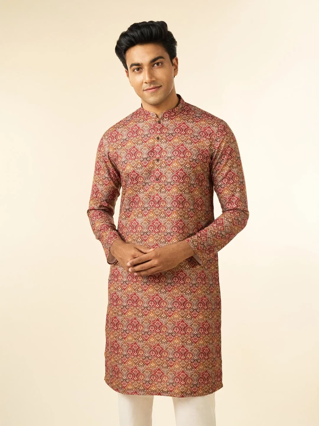 Men's Brown Festive Printed Cotton Kurta