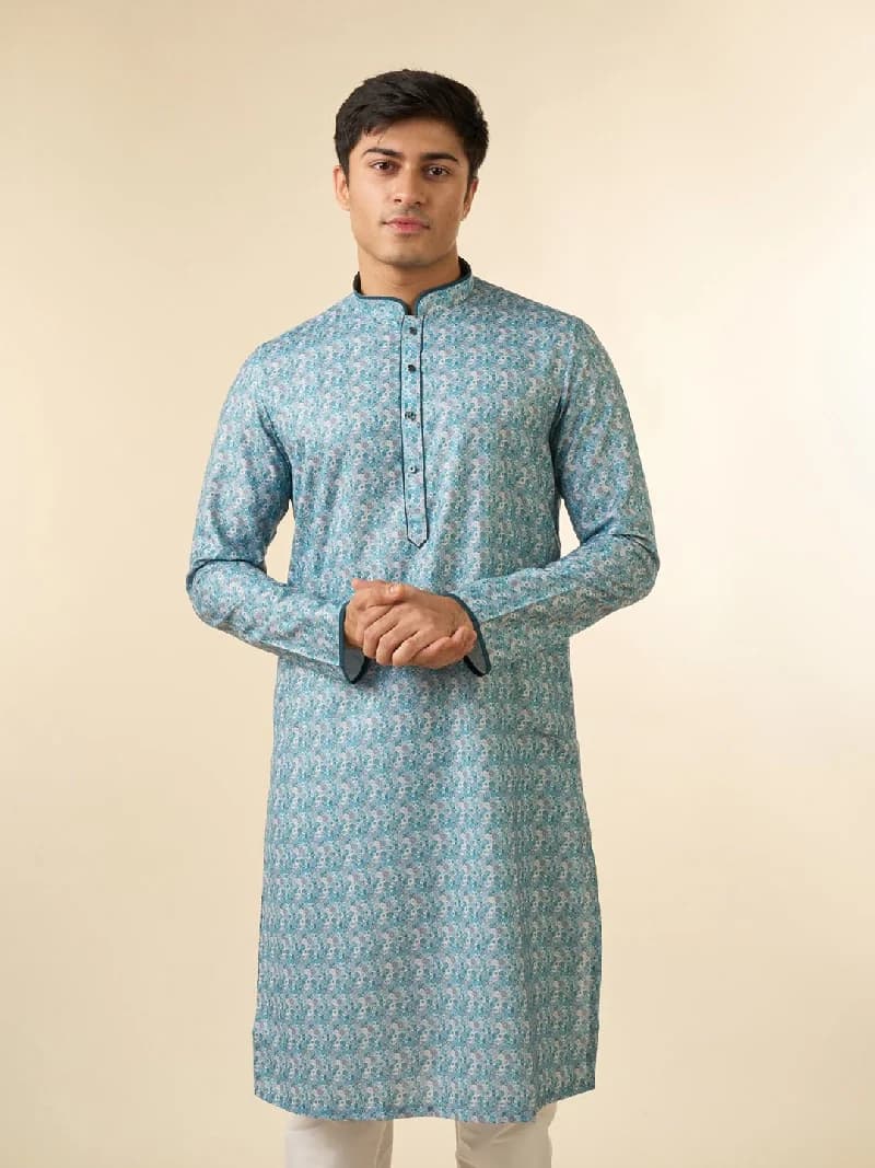 Men's Green Festive Printed Cotton Kurta