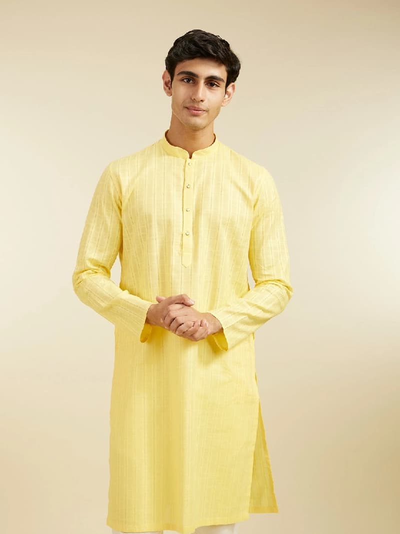 Men's Yellow Festive Solid Kurta