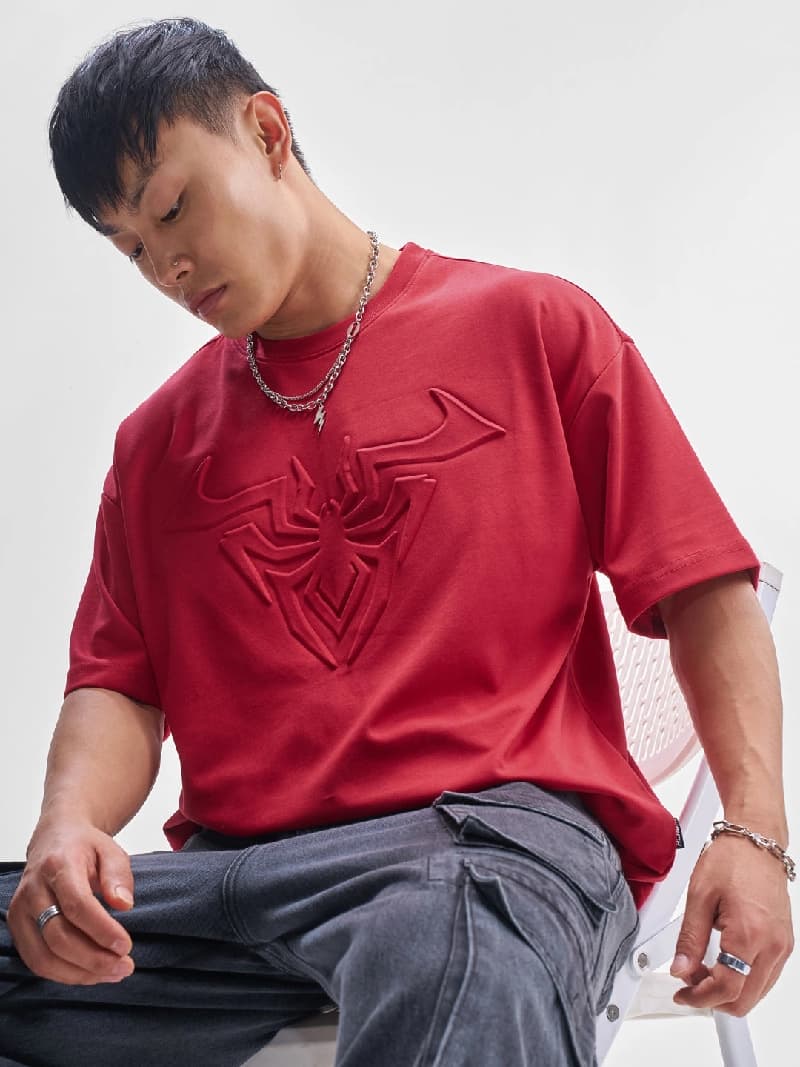 Men's Red Casual Printed Oversized Fit Tshirt