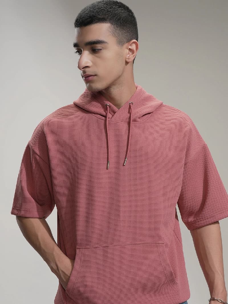 Men's Red Casual Solid Oversized Fit Tshirt