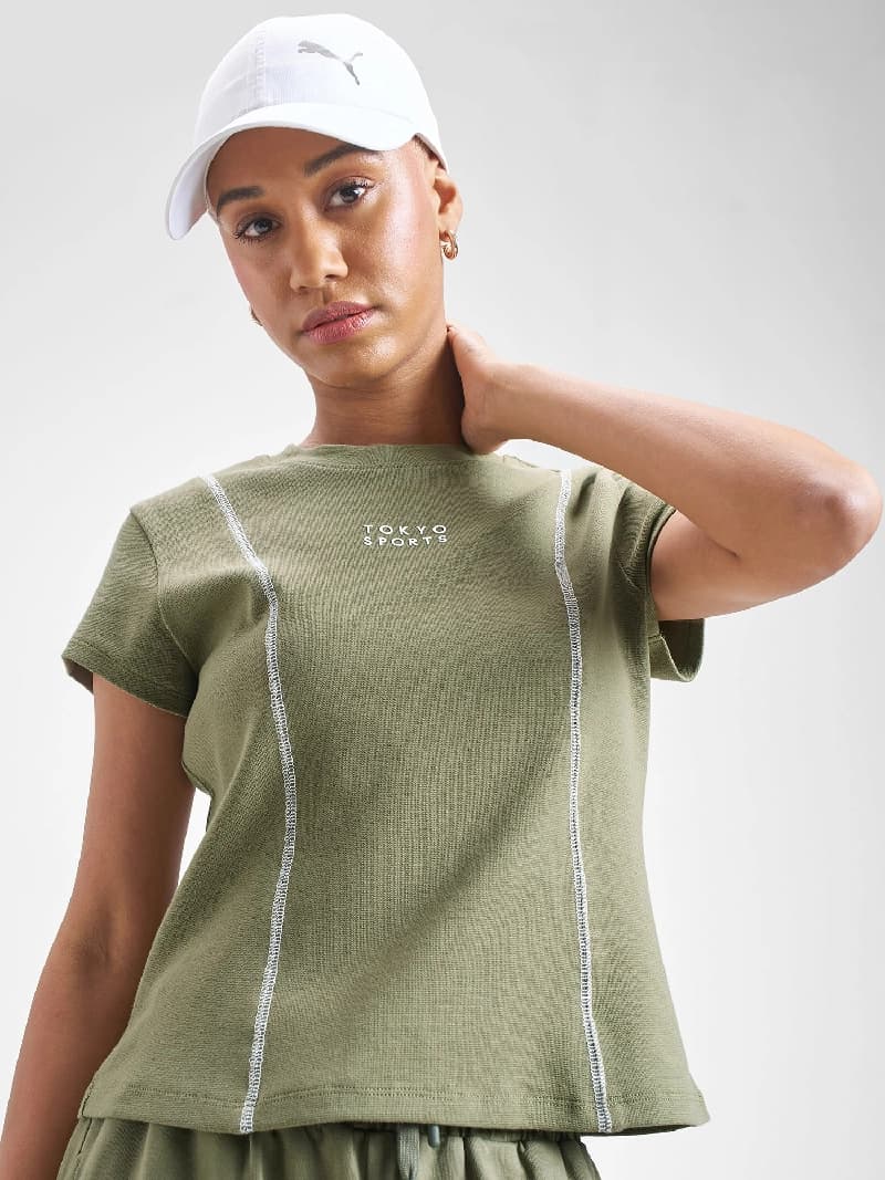 Women's Green Casual Printed Regular Fit Top