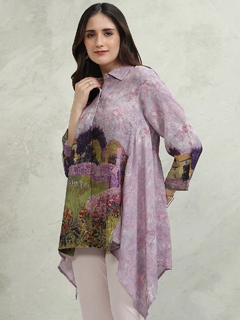 Women's Purple Casual Printed Regular Fit Top