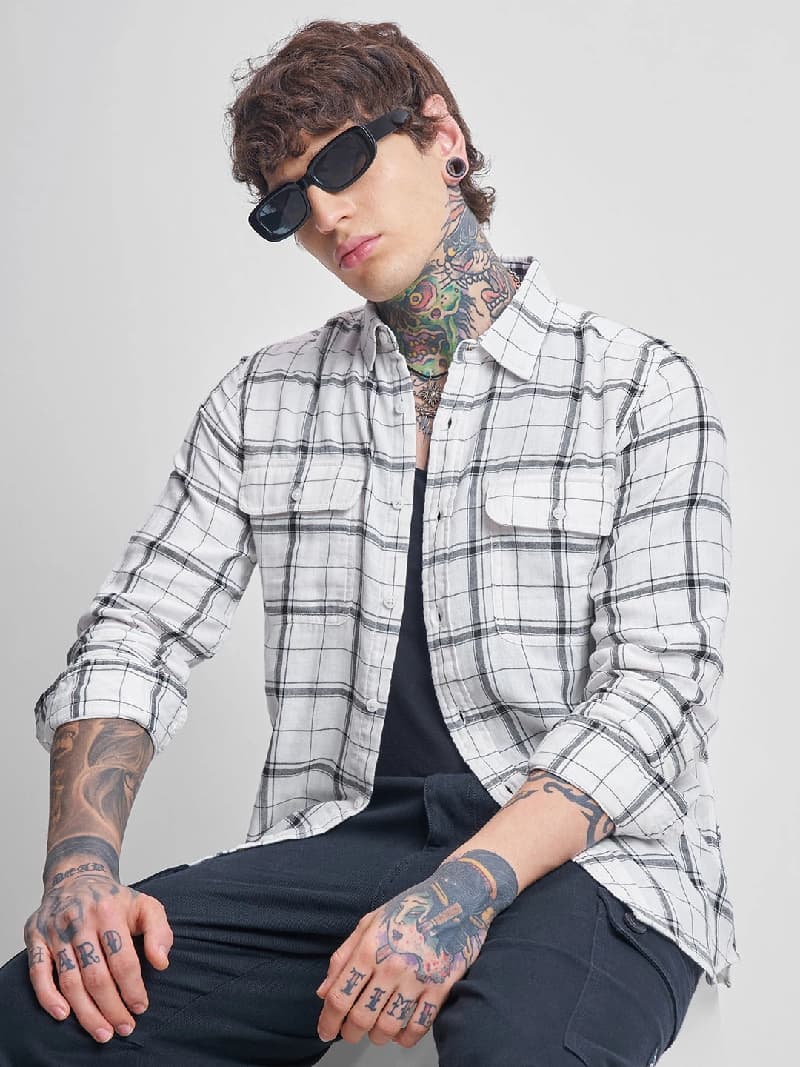 Men's Cream Casual Printed Regular Fit Shirt