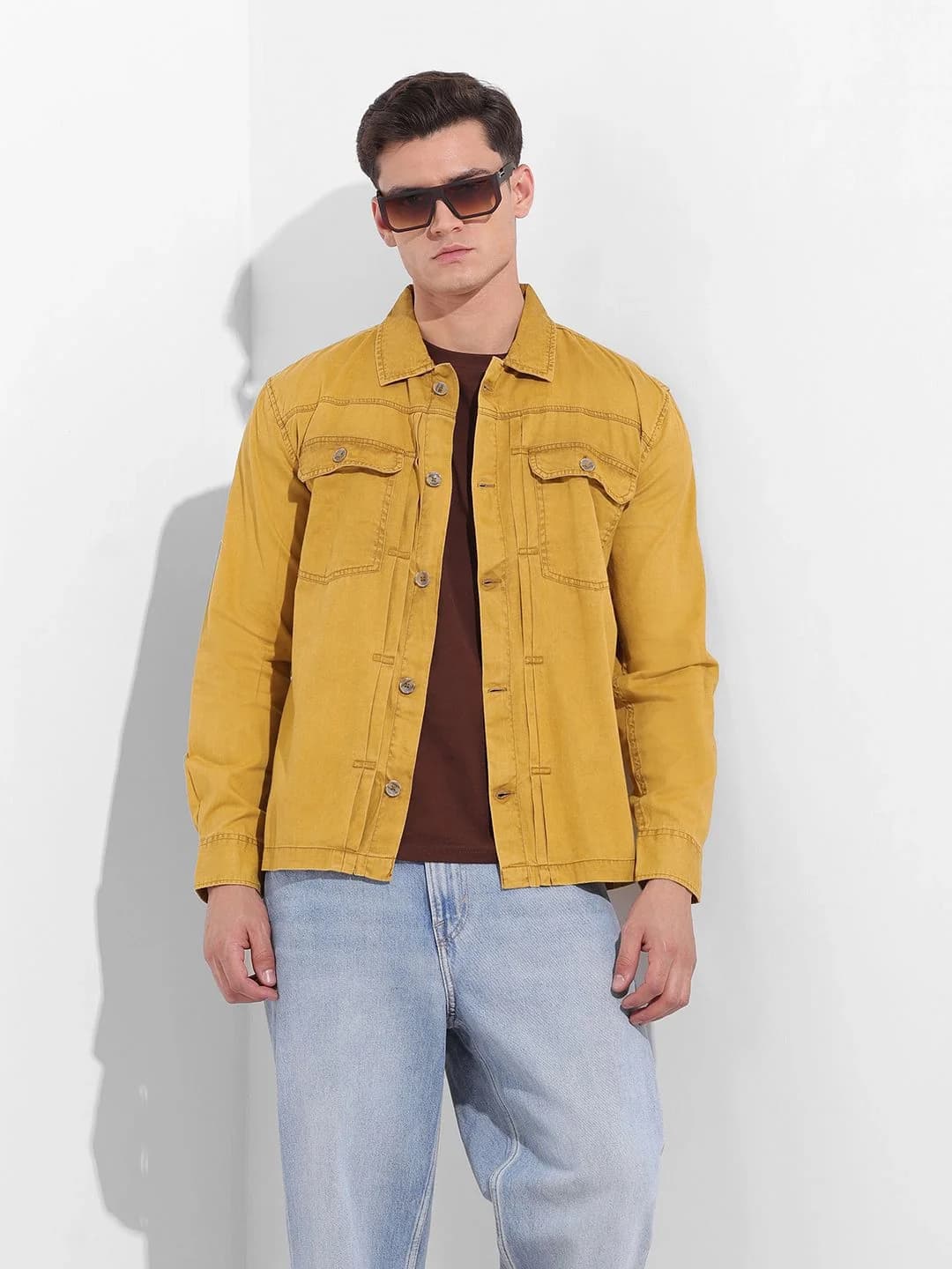 Men's Yellow Casual Solid Regular Fit Cotton Shirt