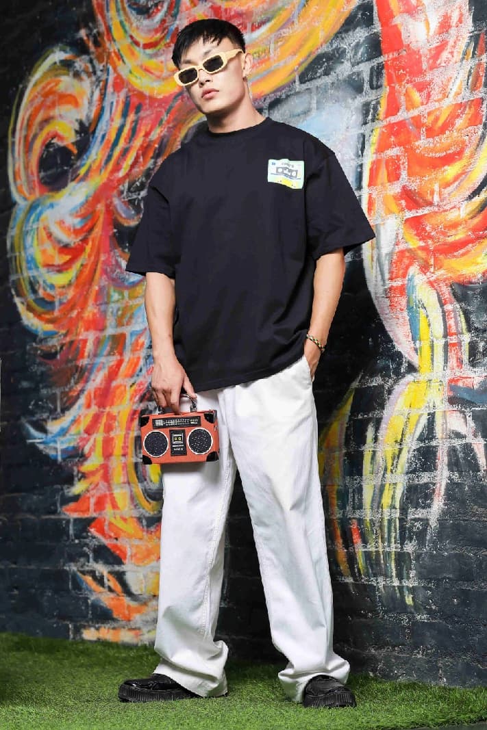 Unisex Black Casual Printed Oversized Fit Tshirt