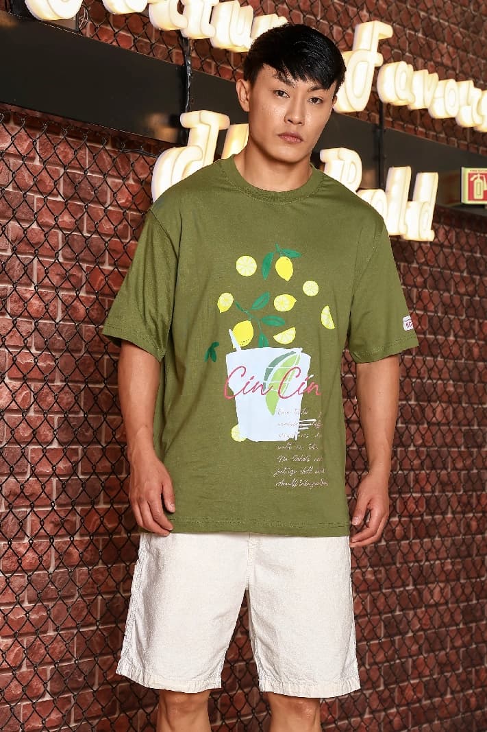 Unisex Green Casual Printed Oversized Fit Tshirt