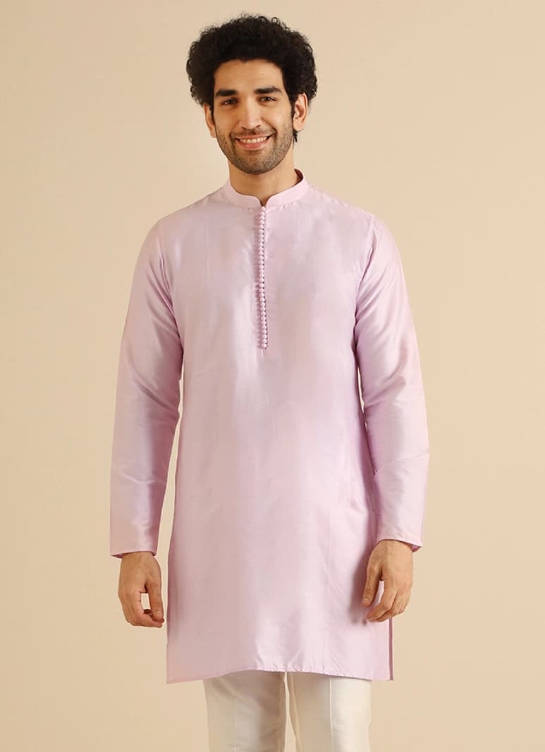Men's Purple Festive Solid Regular Fit Kurta
