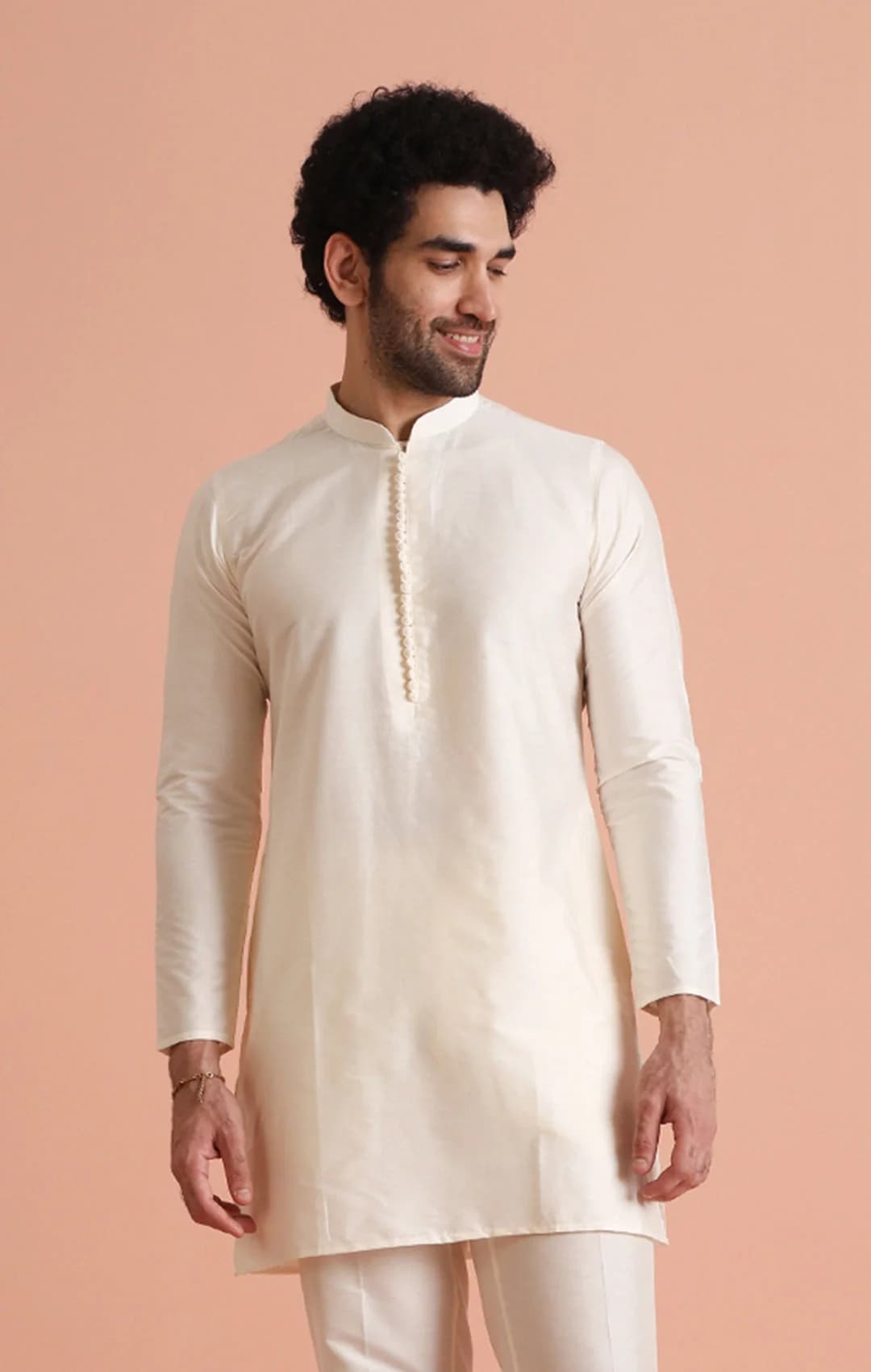 Men's White Festive Solid Regular Fit Cotton Kurta