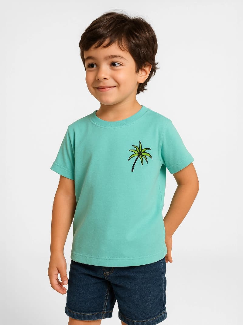 Boys Teal Puff-Printed Oversized Tshirt