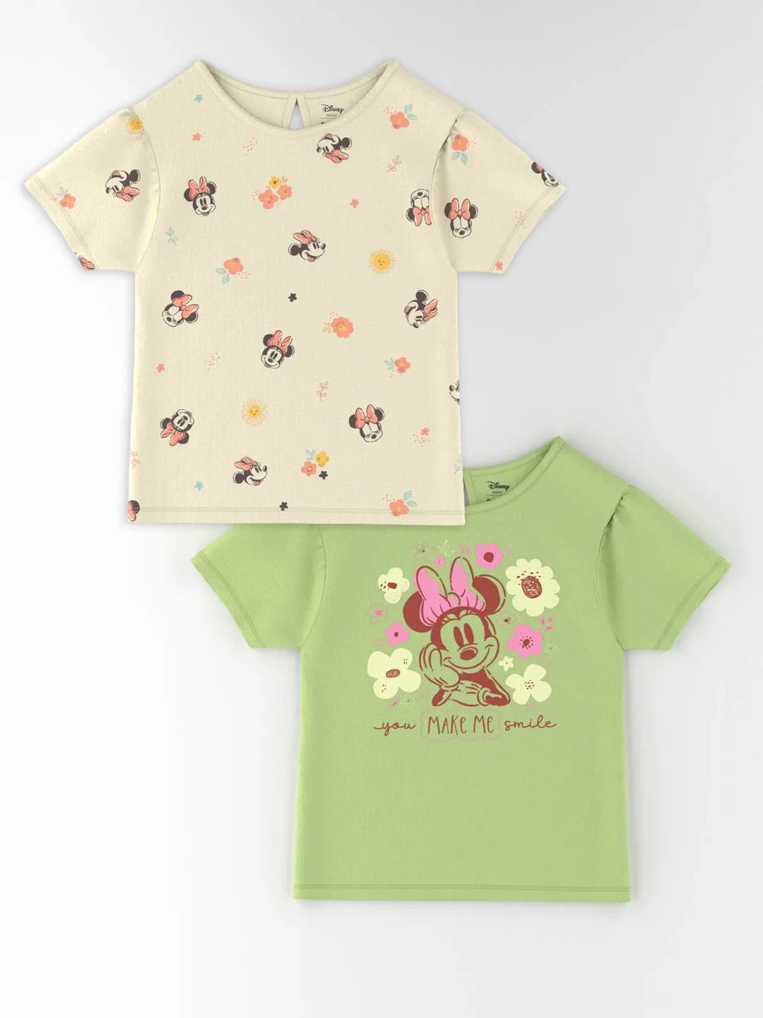 Girls Multicolor Cotton Minnie Mouse Top - Pack of 2