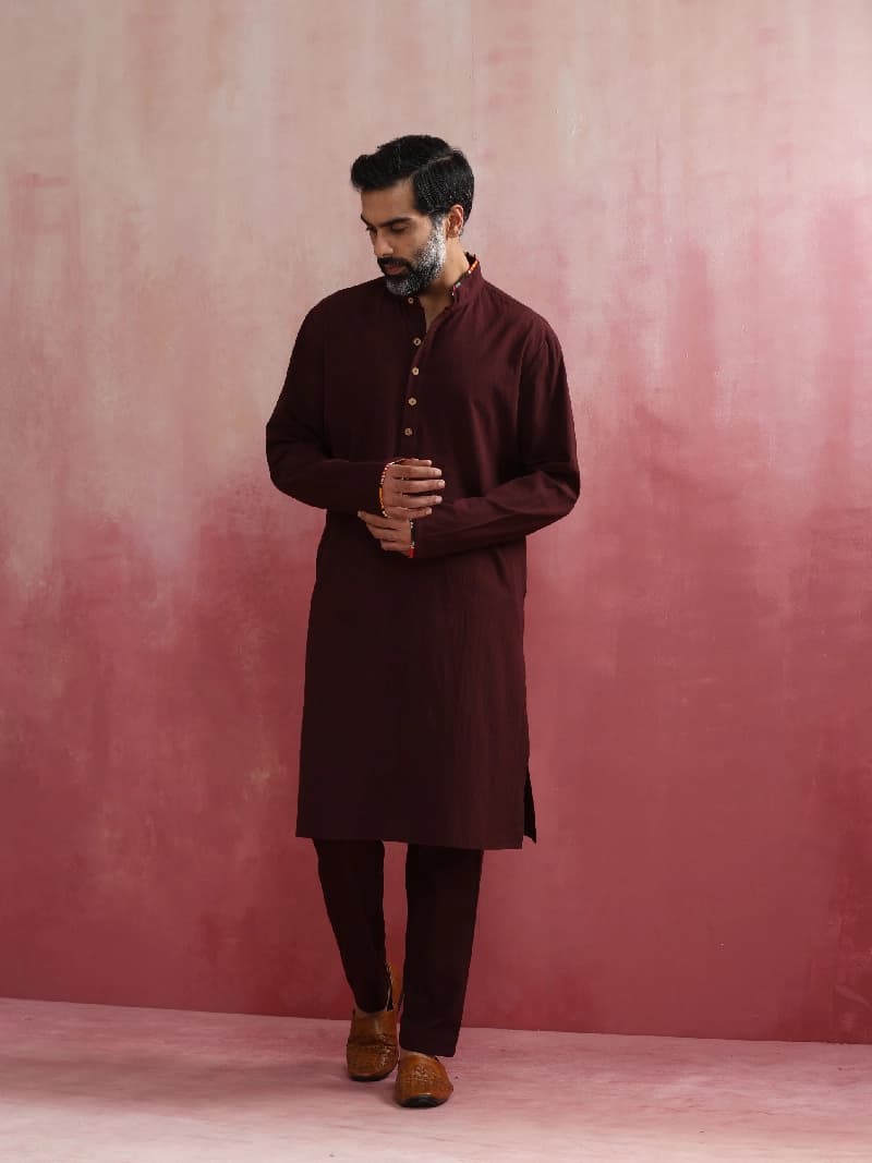 Men's Brown Festive Solid Regular Fit Kurta