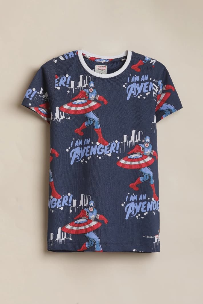 Boys Navy Casual Printed Regular Fit Tshirt