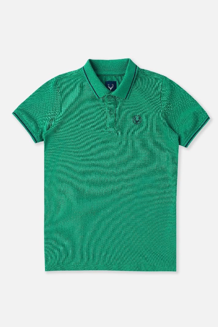 Boys Green Casual Solid Regular Fit Polo Tshirt