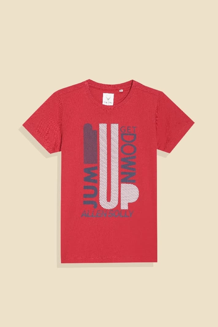 Boys Red Casual Printed Regular Fit Tshirt