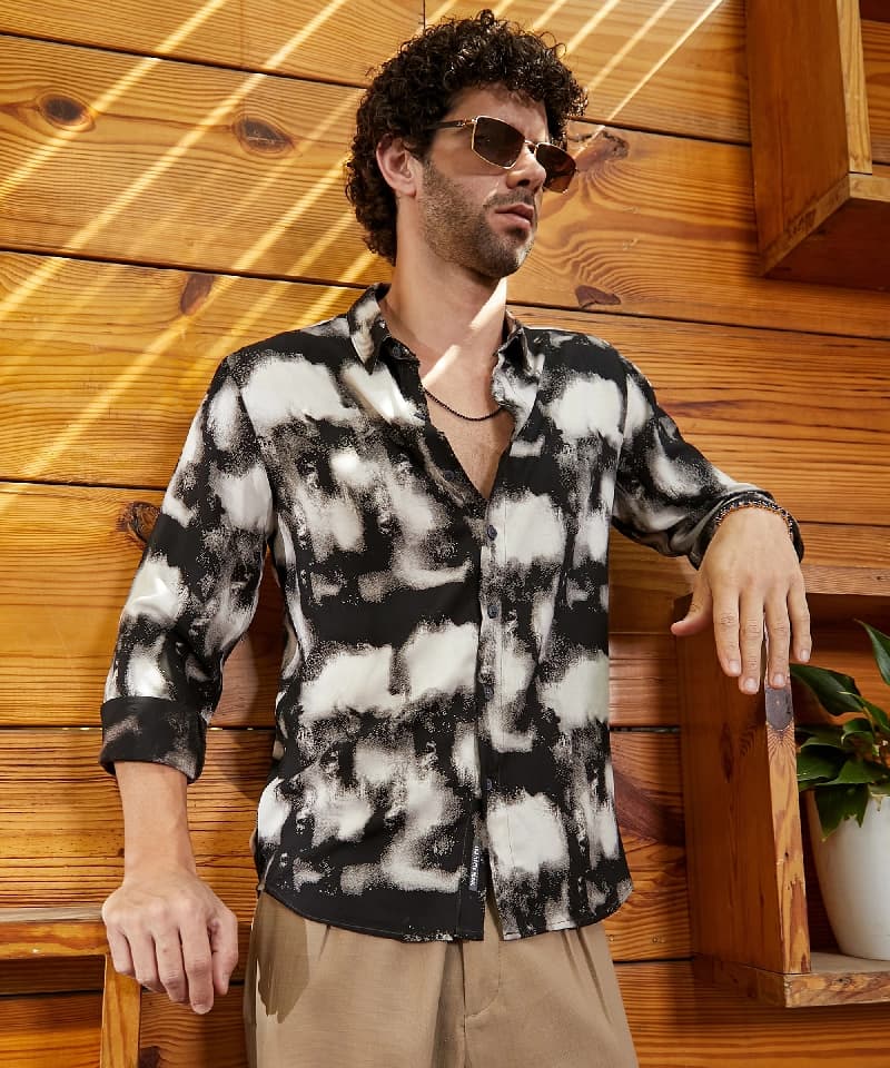 Men's Black Casual Printed Regular Fit Shirt