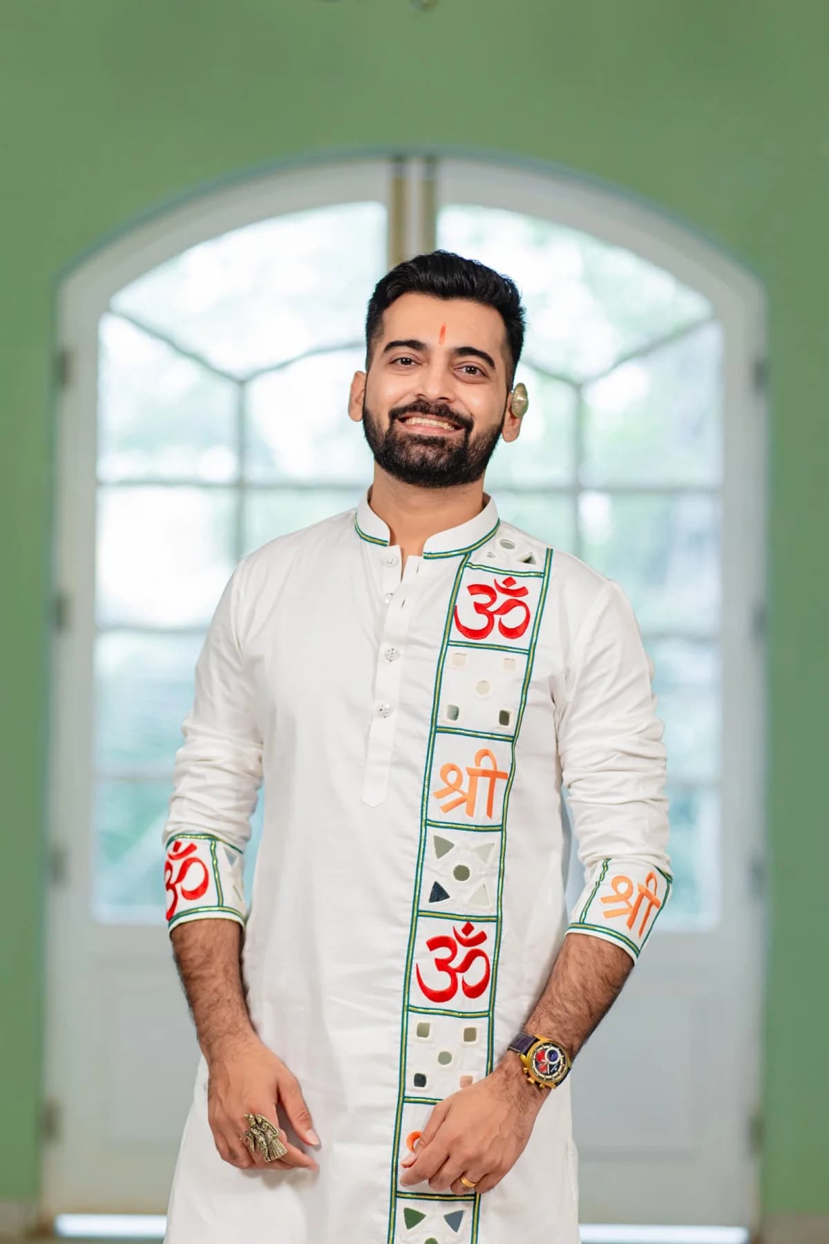 Men's white Festive Regular Fit Cotton Kurta