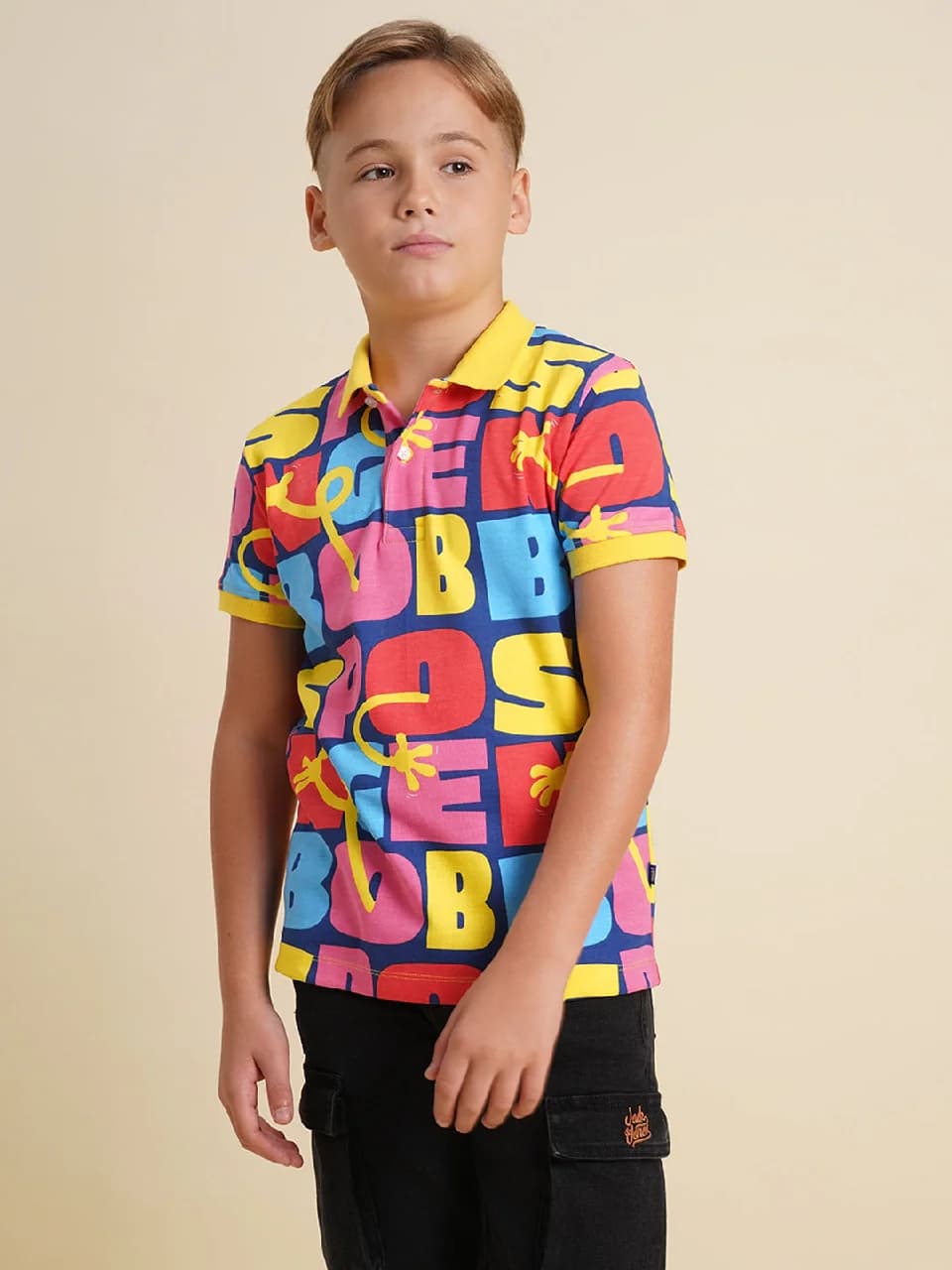 Boys Multicolor Printed Casual Polo Tshirt