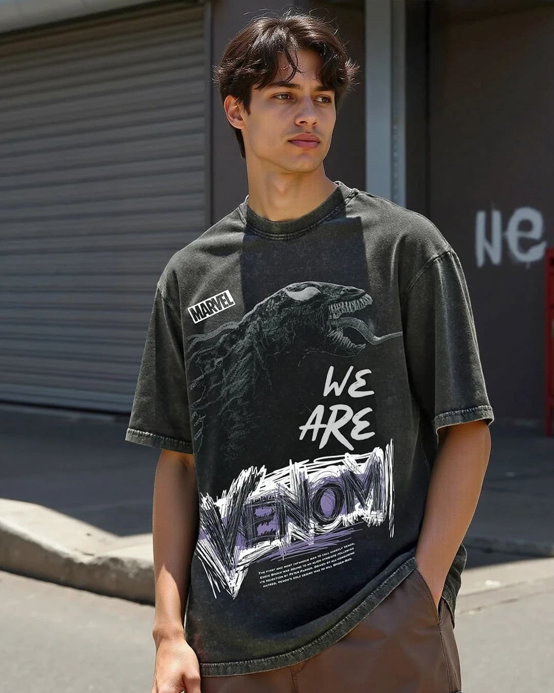 Men's Black Casual Printed Oversized Fit Tshirt