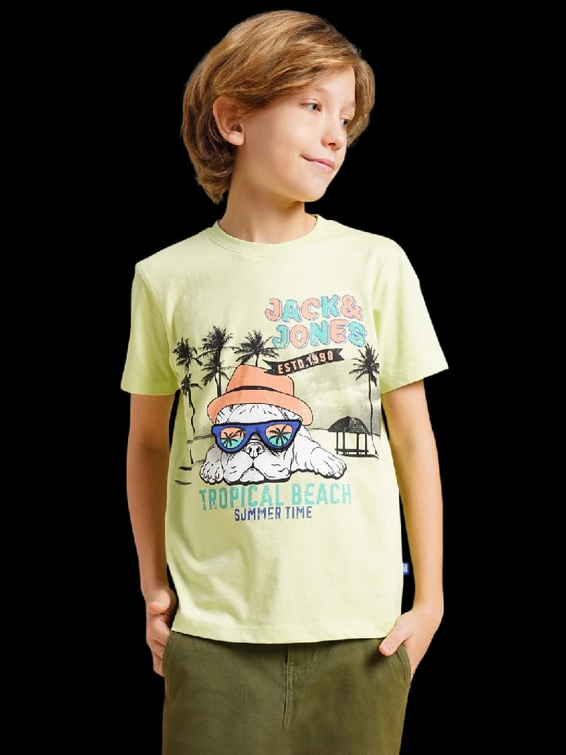 Boys Green Printed Regular Fit Casual Tshirt