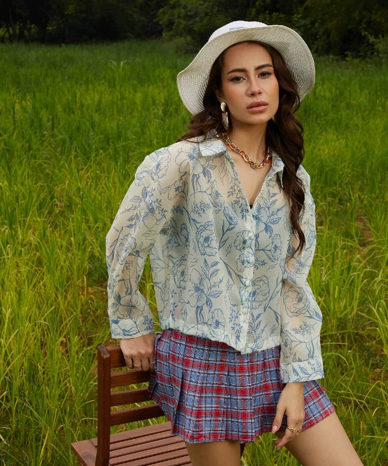 Women's Blue Casual Printed Shirt