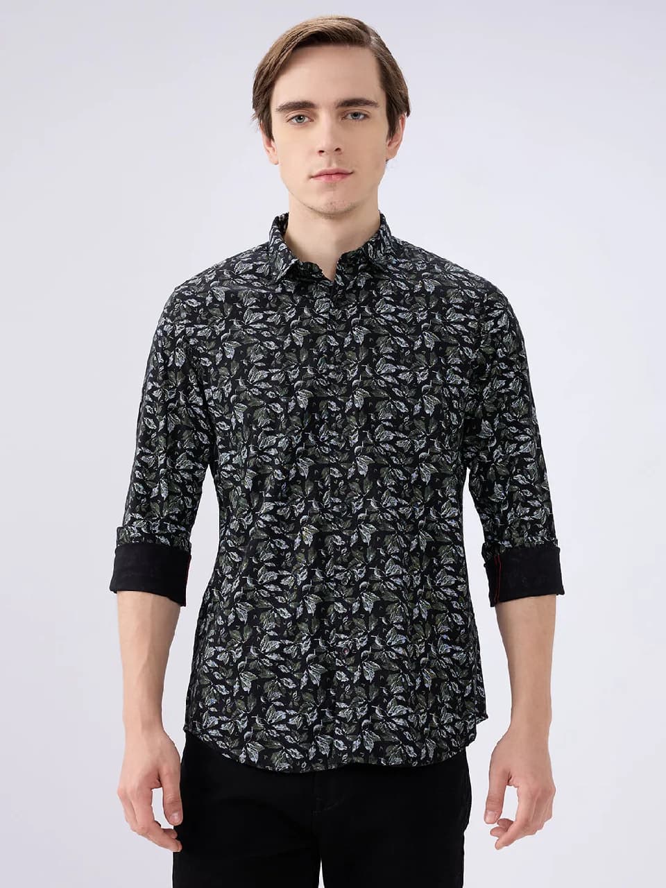 Men's Black Casual Printed Slim Fit Cotton Shirt