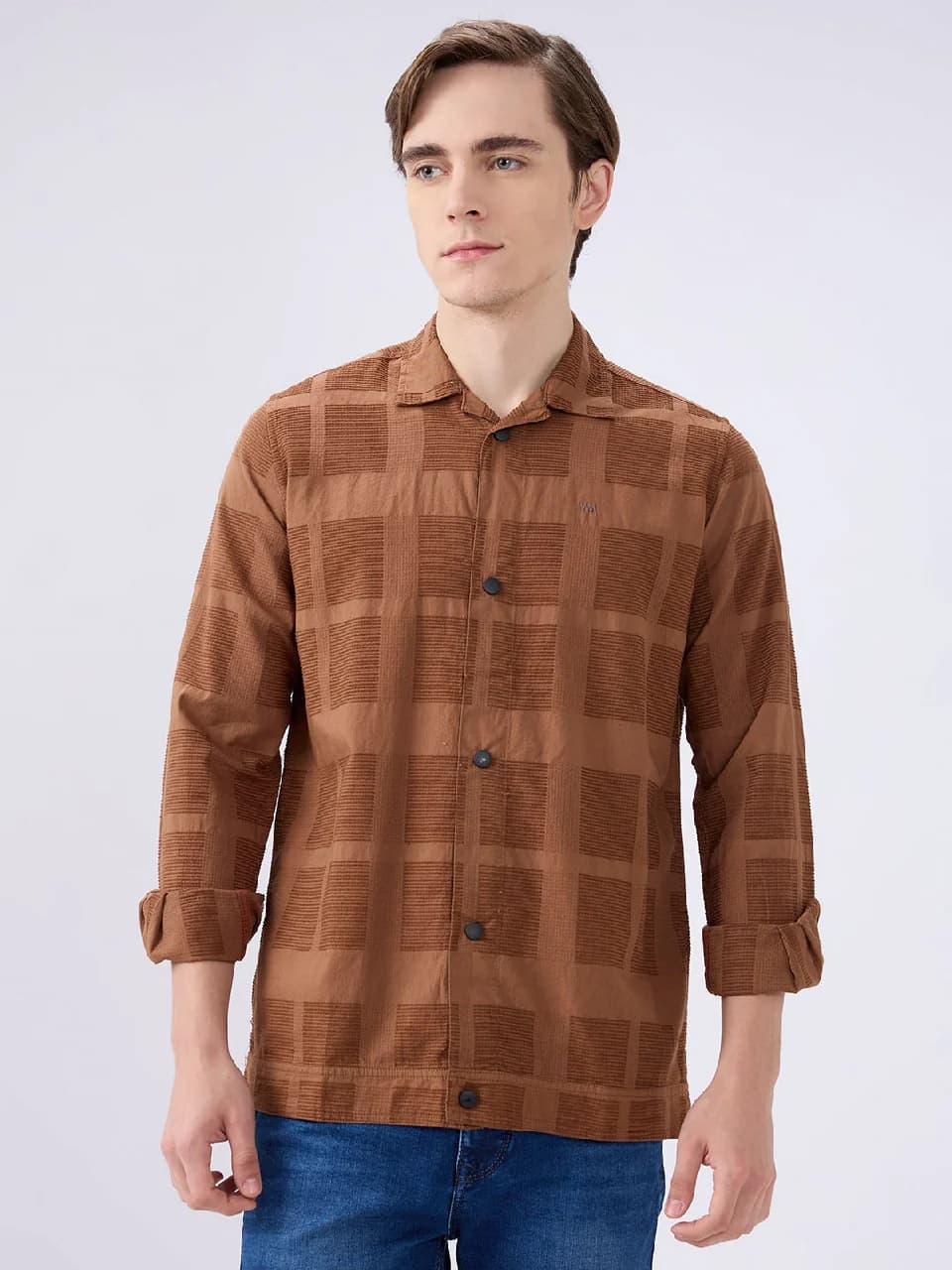 Men's Brown Casual Solid Slim Fit Cotton Shirt
