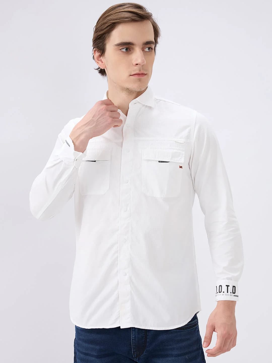 Men's White Casual Solid Slim Fit Cotton Shirt