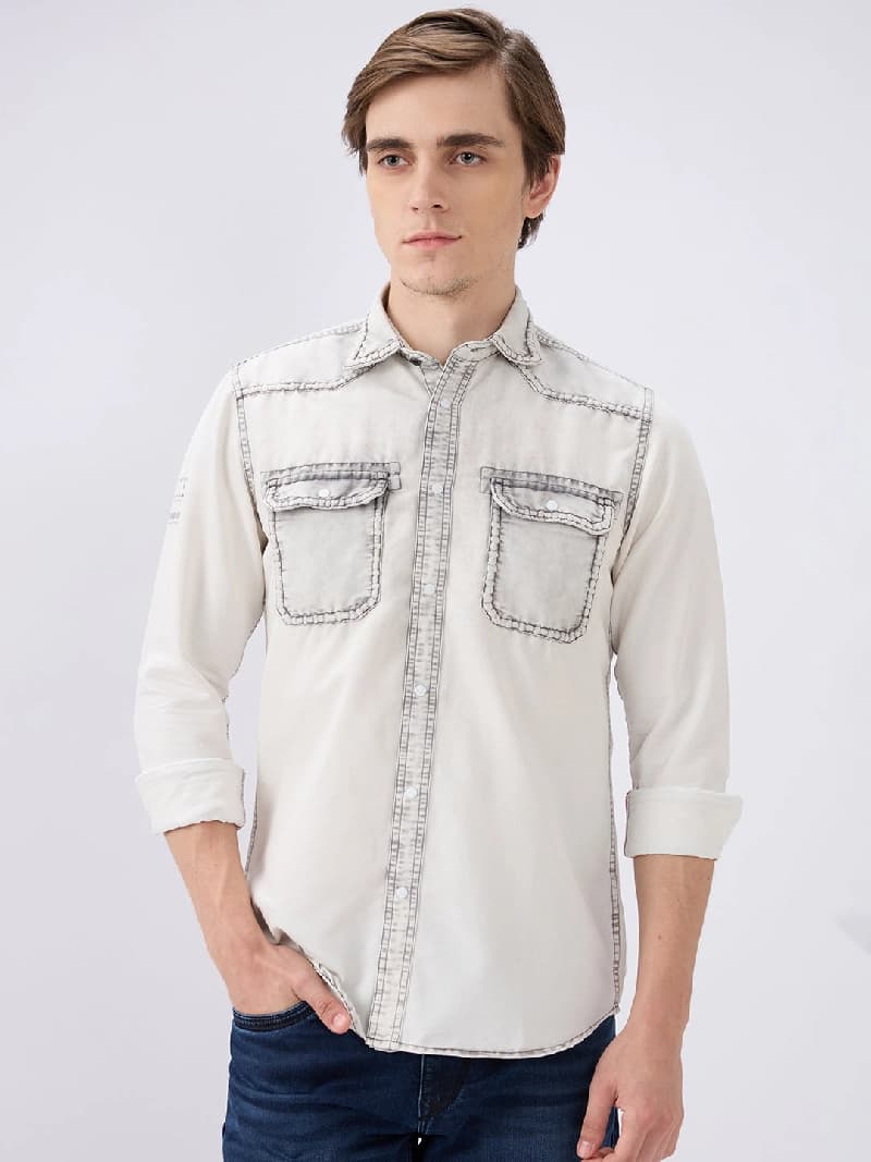 Men's Grey Casual Solid Slim Fit Shirt